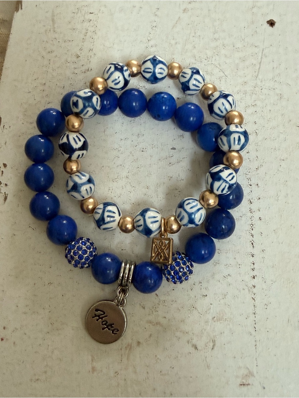 Lapis Lazuli Bracelet and Blue and White Porcelain Bracelet